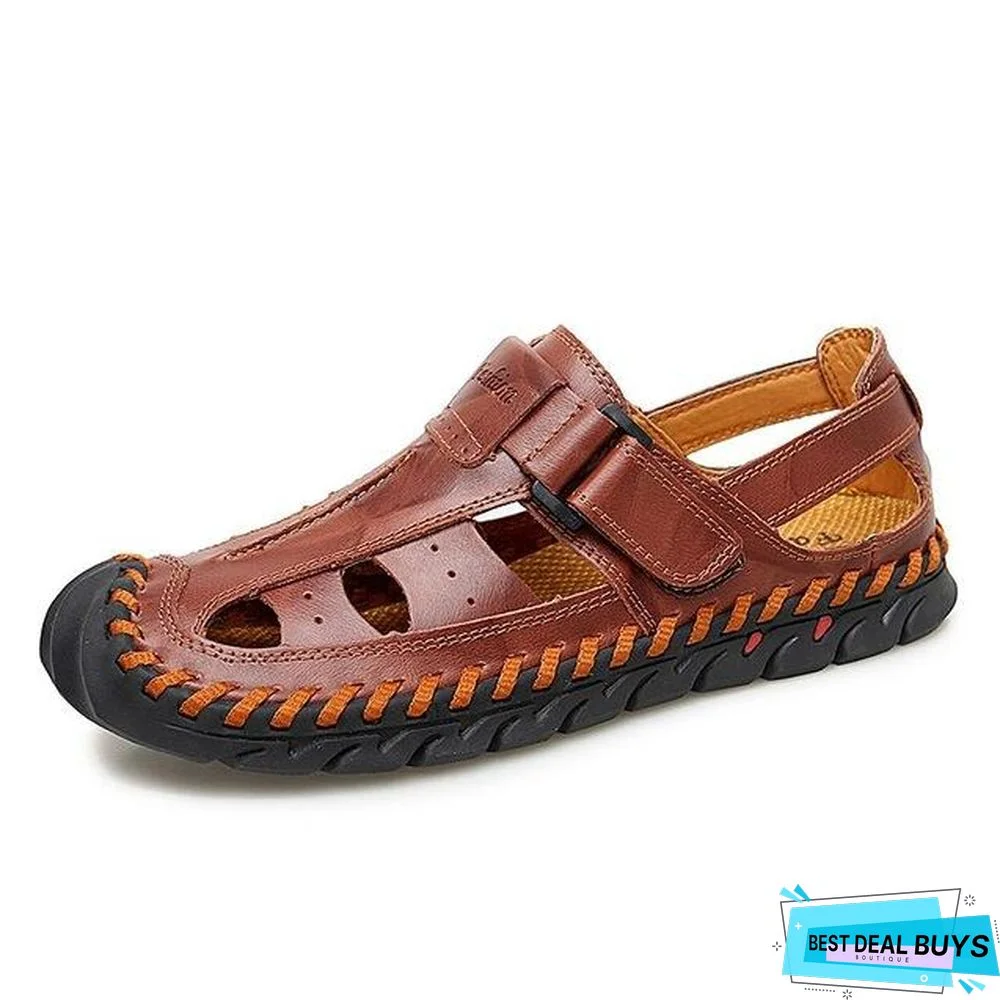 Men's Genuine Leather Sandals Casual Breathable Beach Sandal Shoes