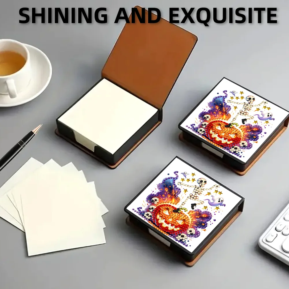 5D DIY PU Diamond Art Note Box with 160 Sheets Paper Memo Pad Holder (Skull)