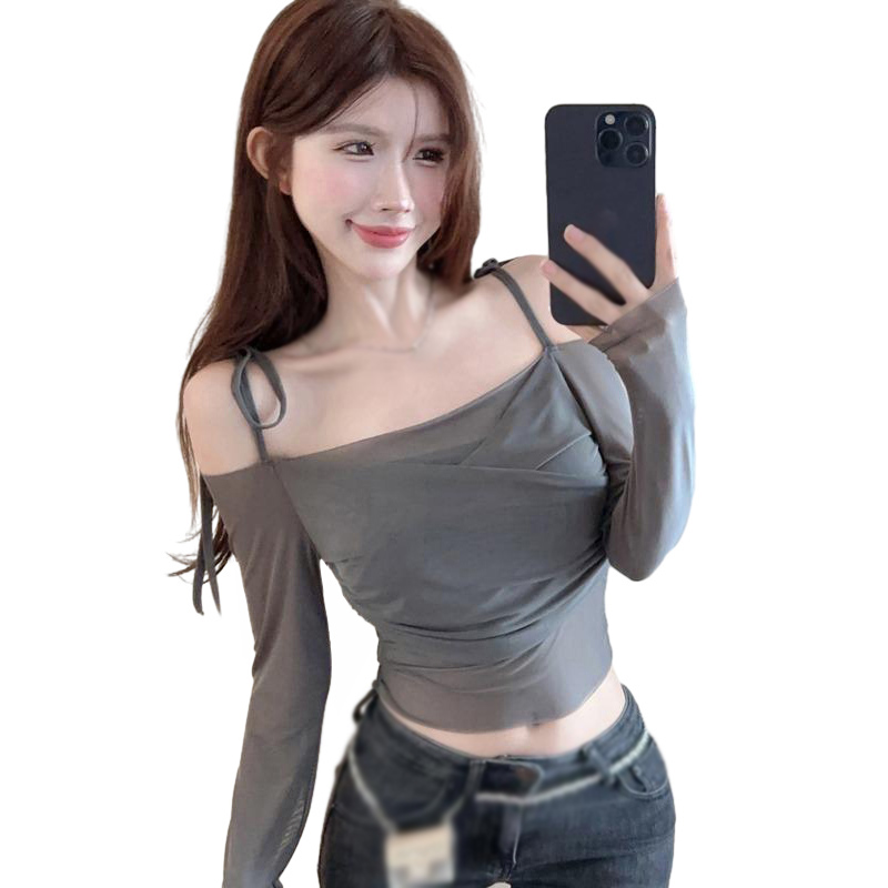 Summer Women's T-shirt Off Shoulder Long Sleeved Sun Protection Mesh Thin Top
