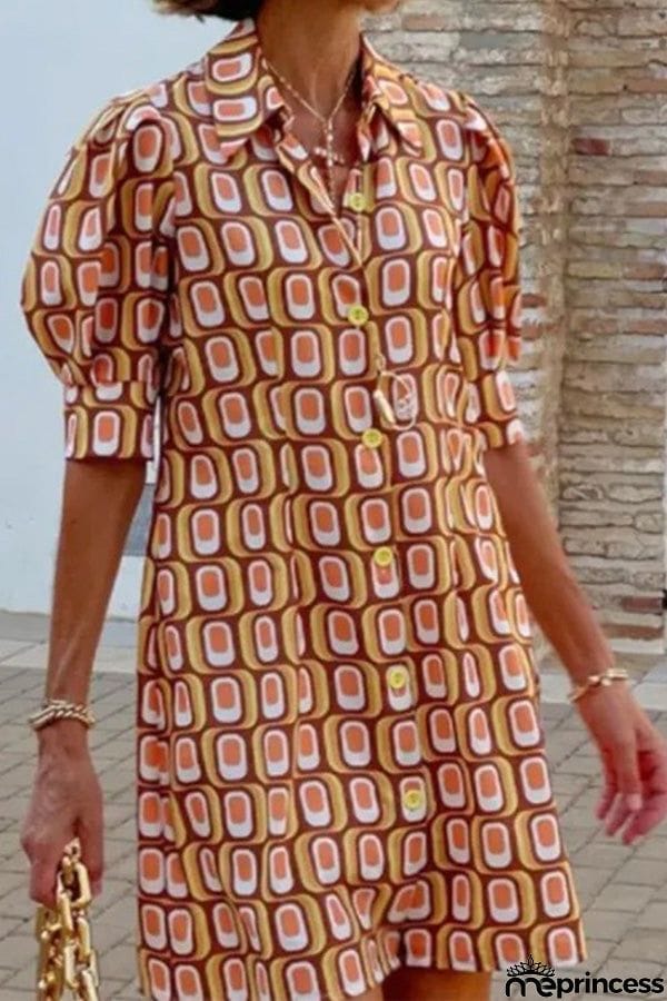 Fashion casual plaid print half-sleeved shirt dress