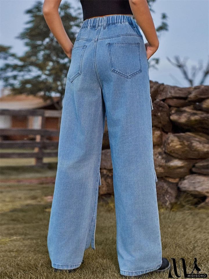 MidiSono - Retro Personality Lady Ribbon Design Denim Trouser