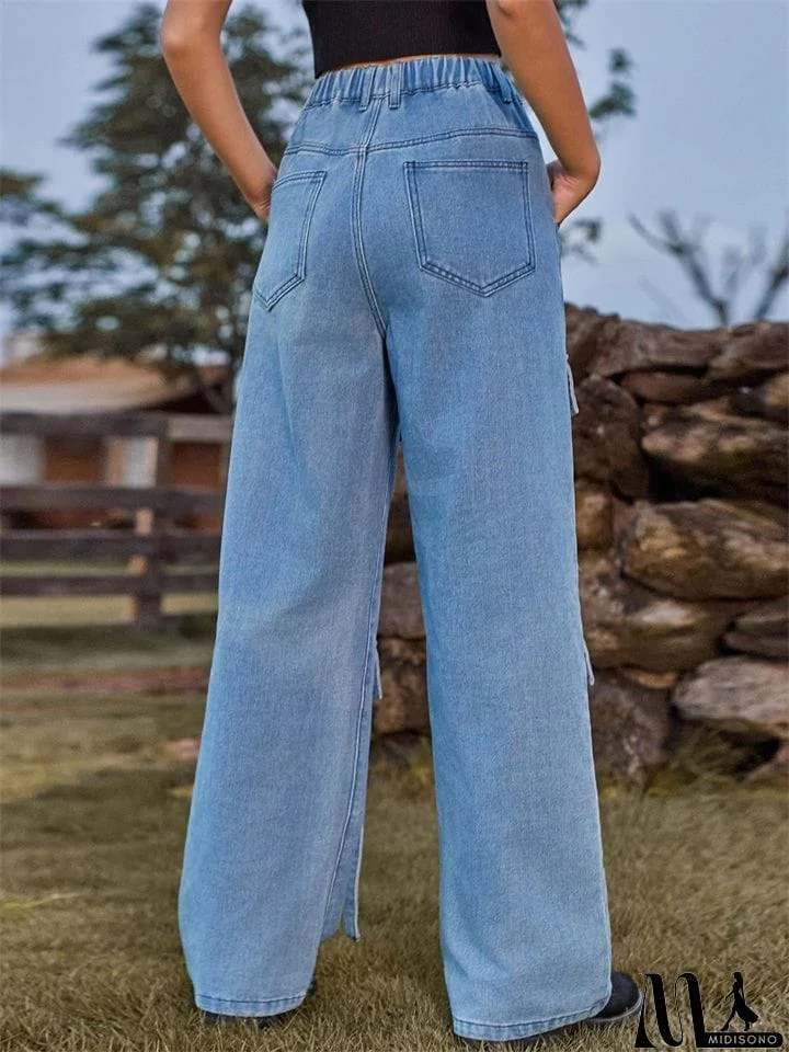 MidiSono - Retro Personality Lady Ribbon Design Denim Trouser