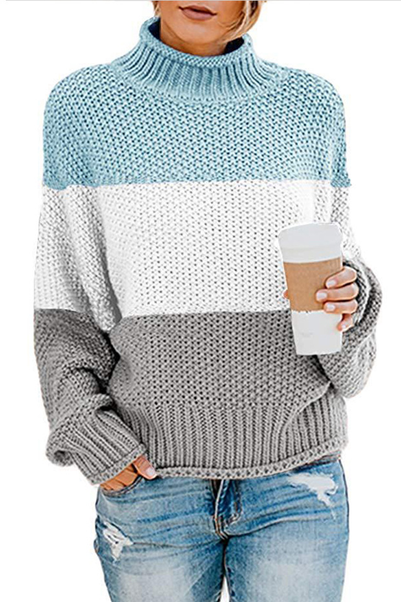 Color Block High Neck Leisure Sweater