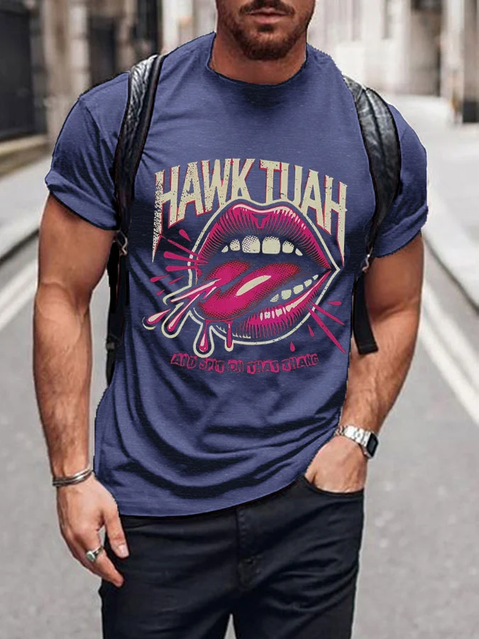 Men's Hawk Tuah 24 Spit on That Thang Printed T-shirt