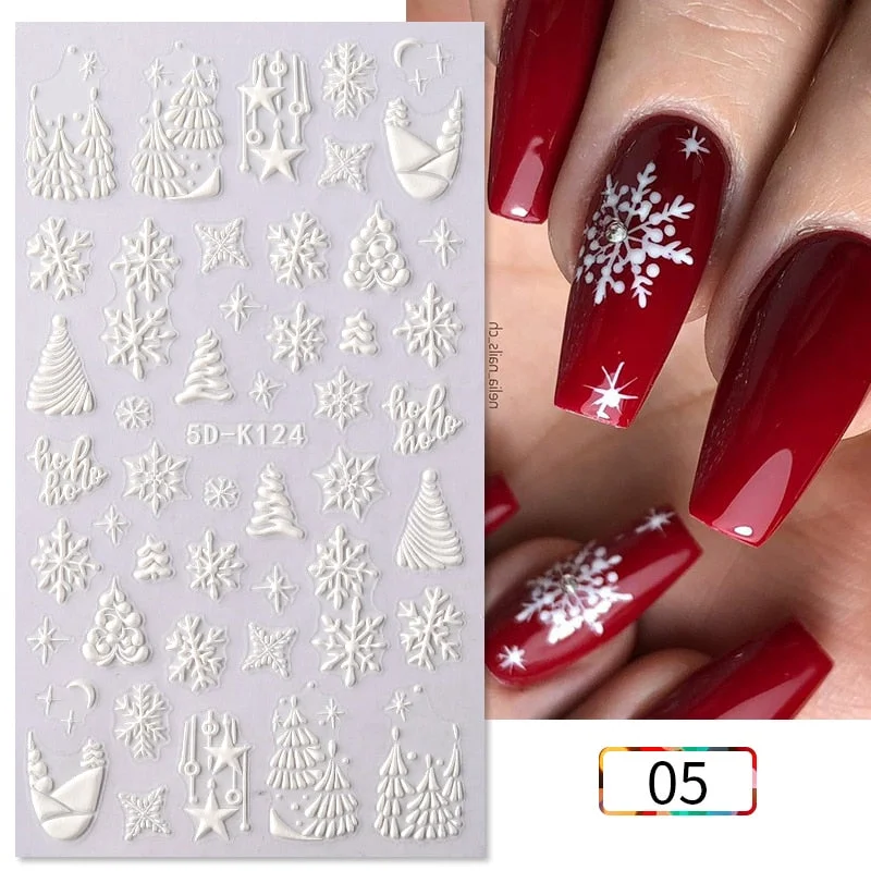 1PC 5D Nail Stickers Winter Santa Claus Self-Adhesive Slider Nail Art Decorations Christmas Snow Decals Manicure Accessories-Nail Inspo