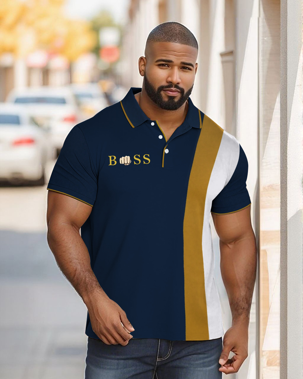 Men's Plus Size Geometric Vertical Stripes Color Matching Polo Shirt