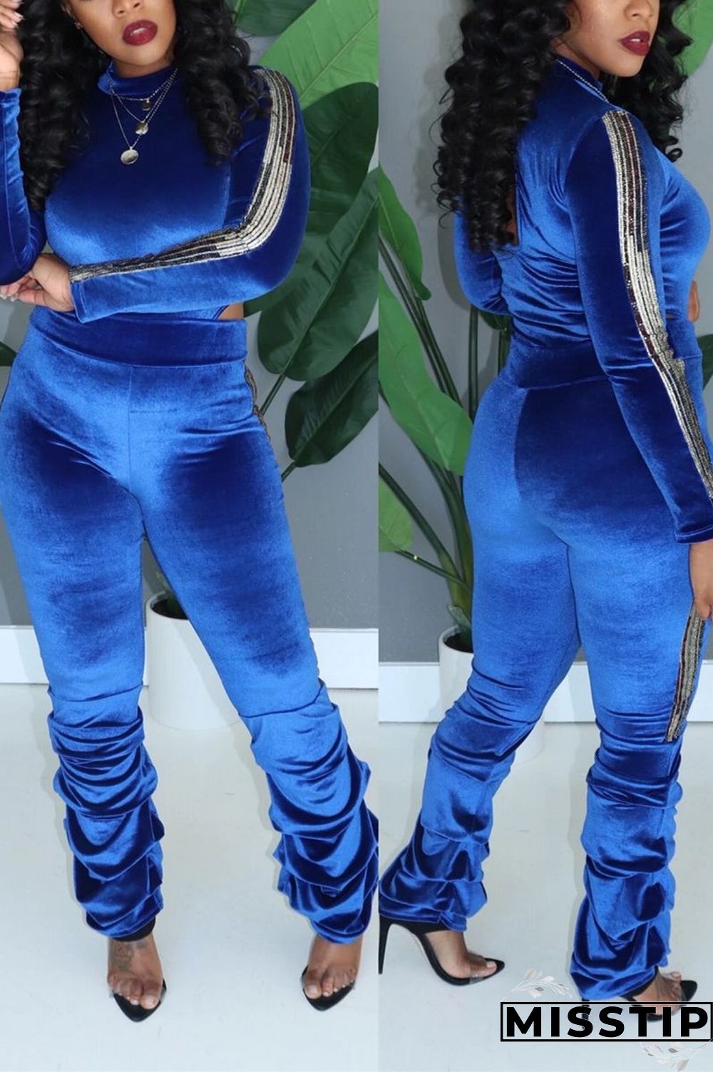 Black Sexy Patchwork Two Piece Suits Solid Loose Long Sleeve