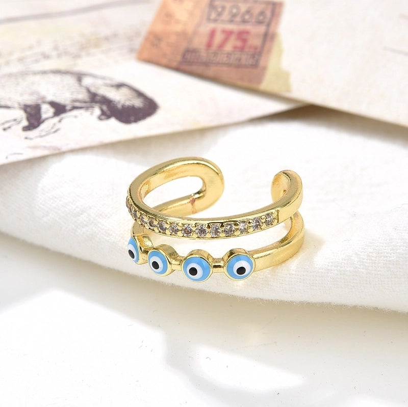 Fashion Devil’s Eye Copper Inlay Zircon Open Ring 1 Piece