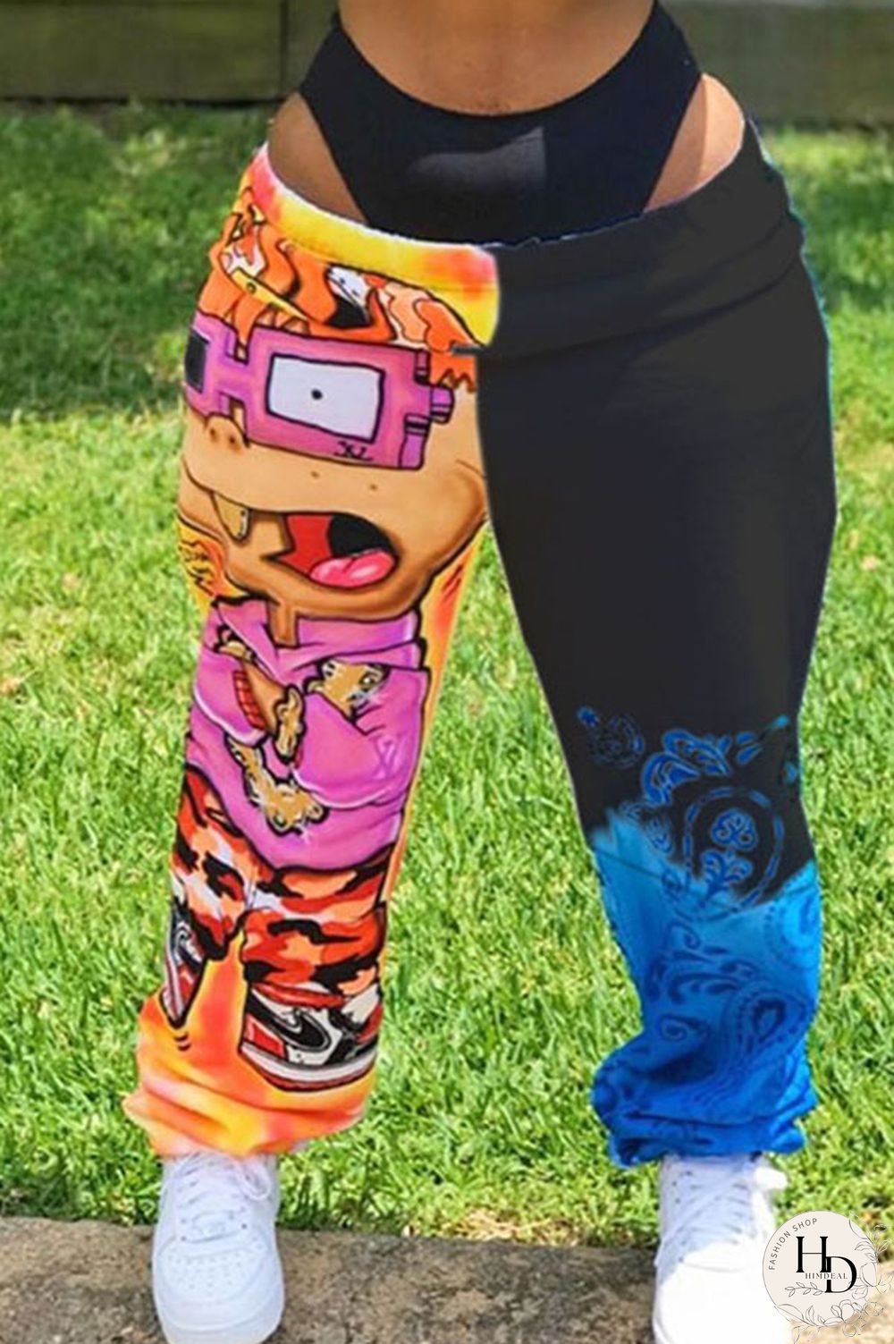 Black multicolor Elastic Fly Mid Print Harlan pants Pants Bottoms