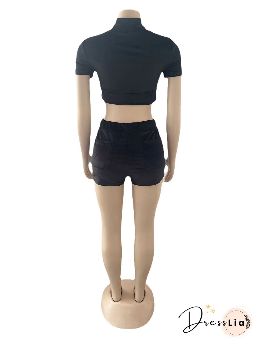 Velvet Crop Tops Biker Shorts Workout Matching Sets