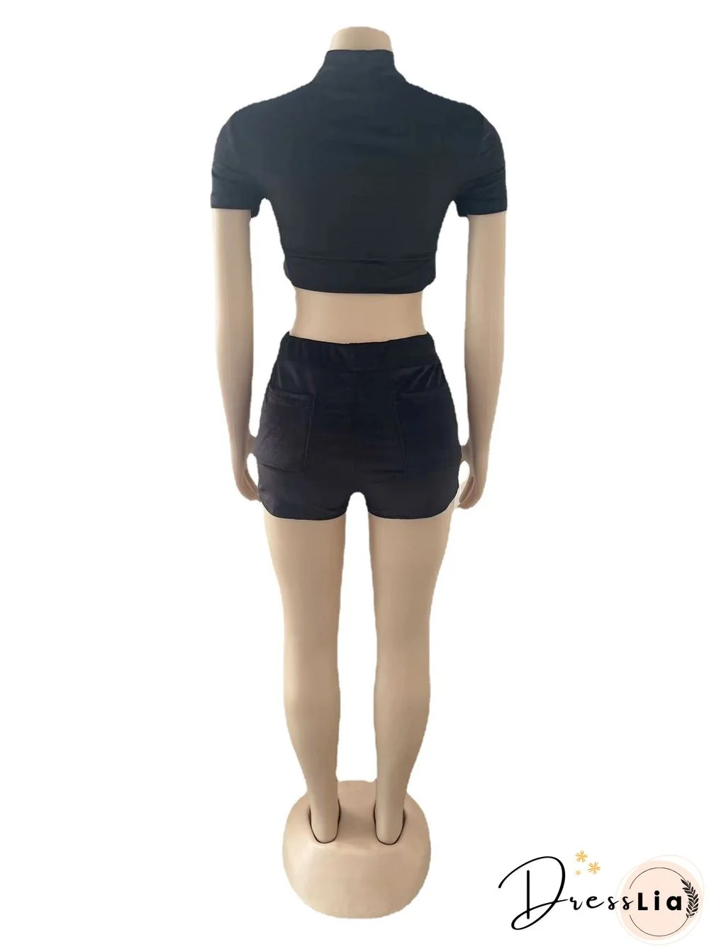 Velvet Crop Tops Biker Shorts Workout Matching Sets