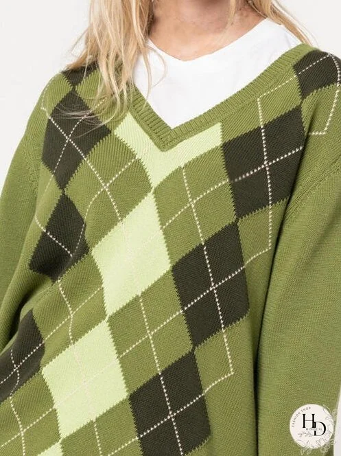 Geometric V-Neck Long Sleeve Sweater