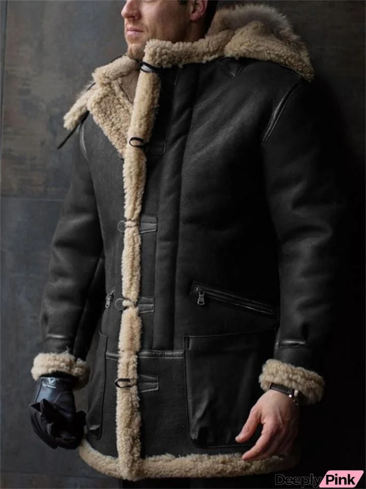 Loose Solid Color Pocket Warm Hooded Thick Coat