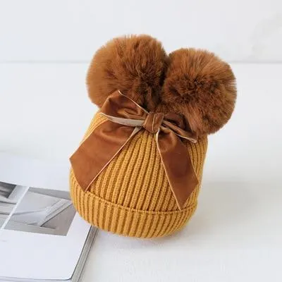 Baby Stuff Double Pompom Hat Winter Knitted Kids Baby Girl Hat Warm Thicker Children Infant Beanie Cap Bonnet Casquette Enfant