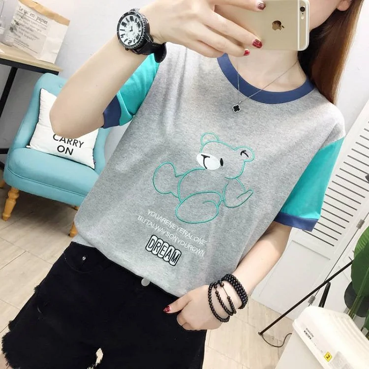 Cartoon Cotton-Blend Short Sleeve T-shirt QueenFunky