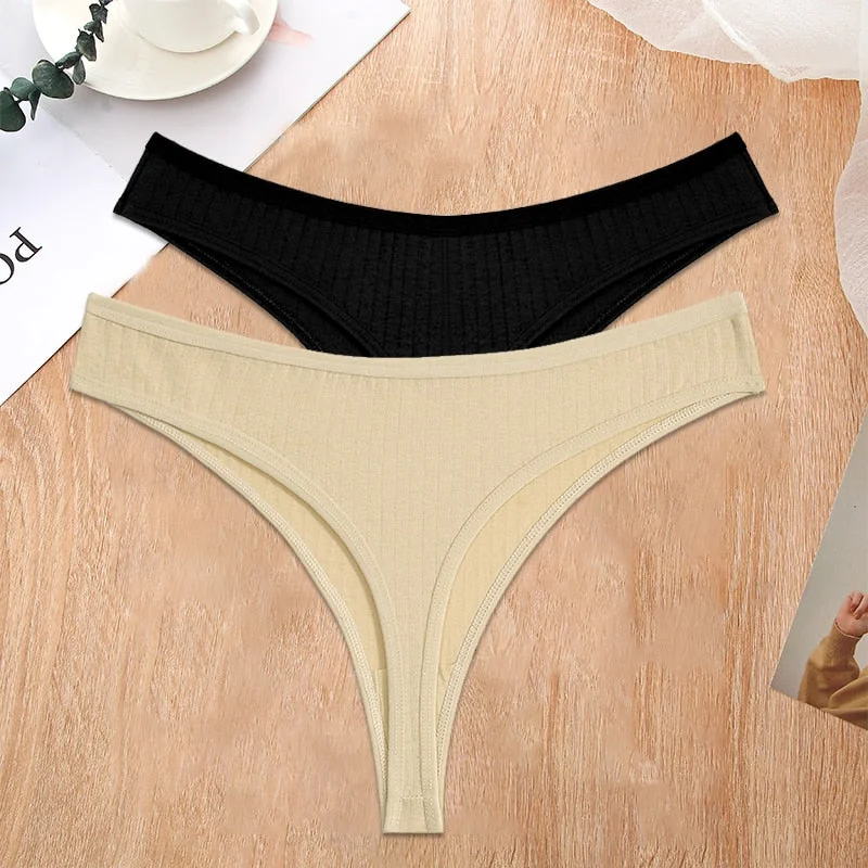 FINETOO 2PCS/Set S-XL G-string Cotton Women Lingerie Panties Thong Female Underwear Sexy Pantys Underpant Girl Intimates Thongs
