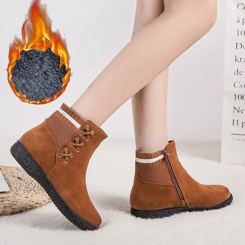 Women Ankle Boots Female 2020 Winter Boots For Women Winter Shoes Lace Up Leather Warm Fur Women Shoes Knitting Botas De Mujer