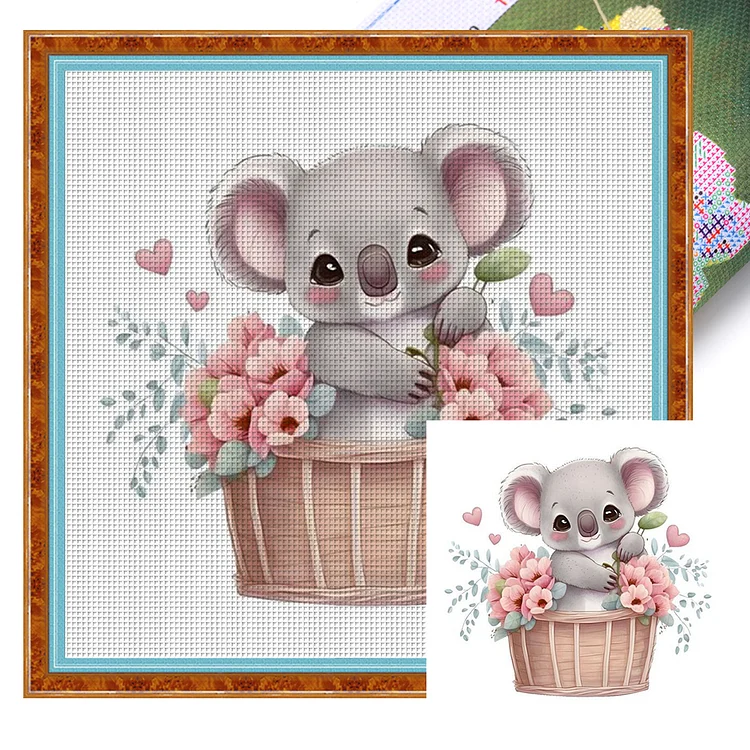 【Huacan Brand】Koala In Flower Basket 11CT Stamped Cross Stitch 40*40CM