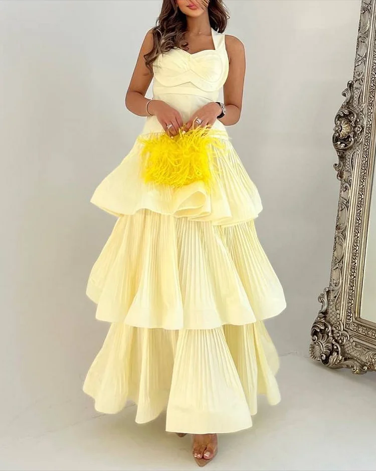 Women's Sleeveless Solid Color Pleated Dress