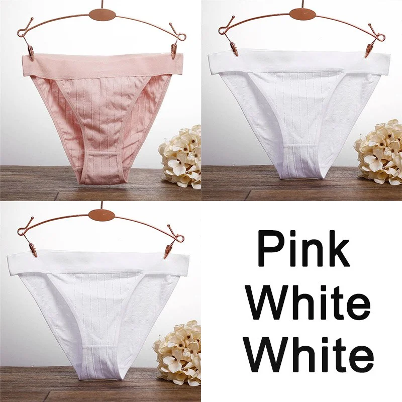 3PCS Women Cotton Panties Sexy Low Waist Underwear Panties Female Lingerie Underpants Hollow Heart Embossed Briefs Solid Color