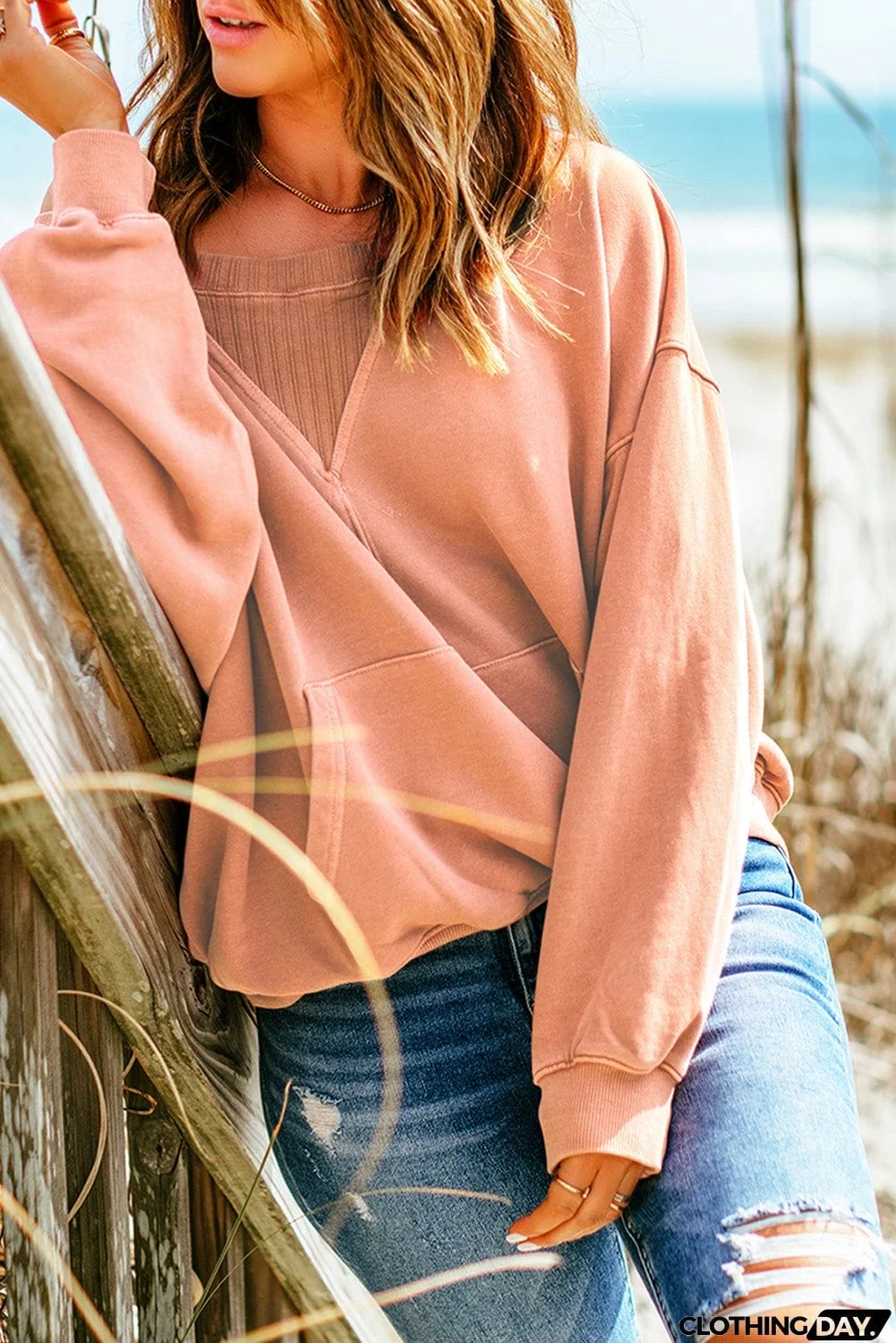 Drop Shoulder Sweatshirt with Kangaroo Pocket