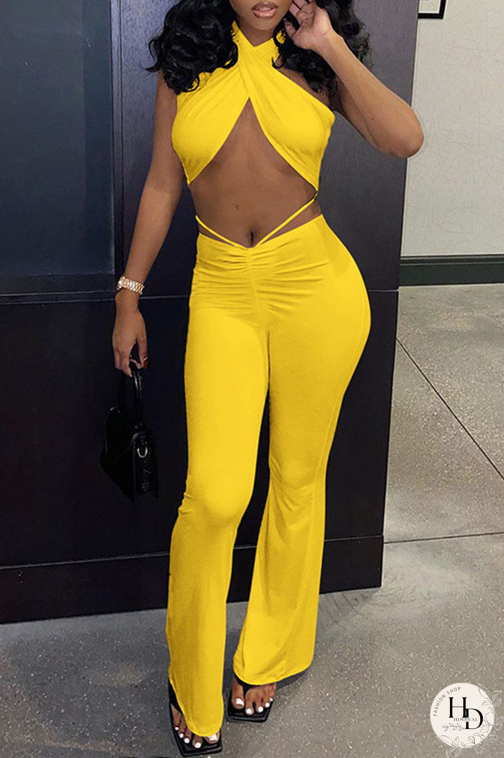 Red Fashion Sexy Solid Backless Halter Sleeveless Two Pieces