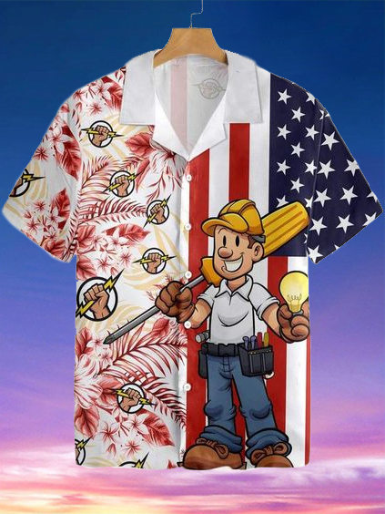 Electrician Flag Tropical Hawaiian Cuban Collar Shirt PLUSCLOTHESMAN