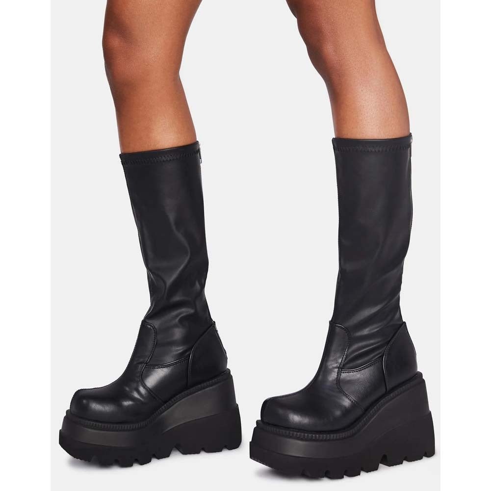 BONJOMARISA Big Size 43 Dropship lady  mid calf boots platform luxury brand women boots 2020 autumn winter wedges shoes woman