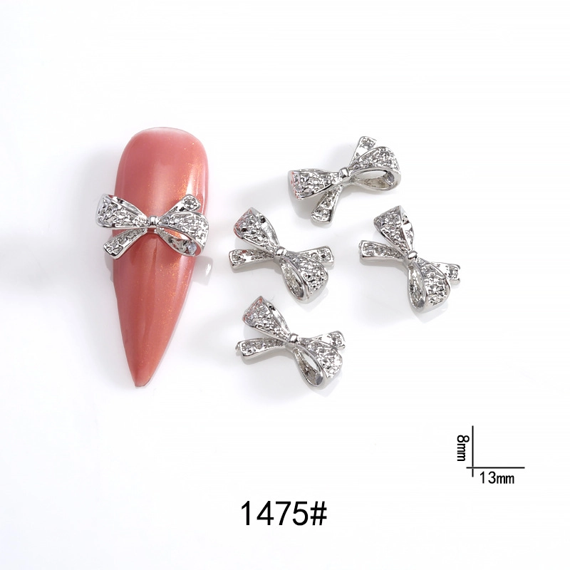 Lz Japanese Internet Celebrant Hot Manicure Diamond Bow Three-dimensional Metal Gold And Silver Super Flash Nail Jewelry Bow Tie