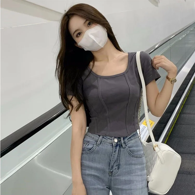 Uveng Uveng Collar T-Shirt Women's Summer Korean Version 2024 New Spice Girl Design Sense Slim Slim Short Short-Sleeved Jacket