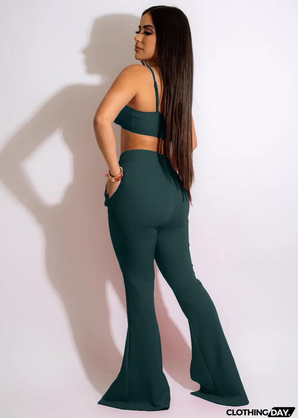 High Waist Solid Flare Slit Trousers