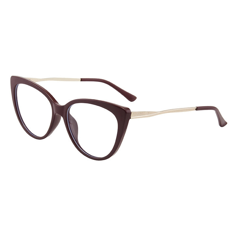 New Retro Cat’s Eye Frame Glasses Stylish Simple And Versatile Metal Leg Anti-Blue Ray Plain Glasses Tide
