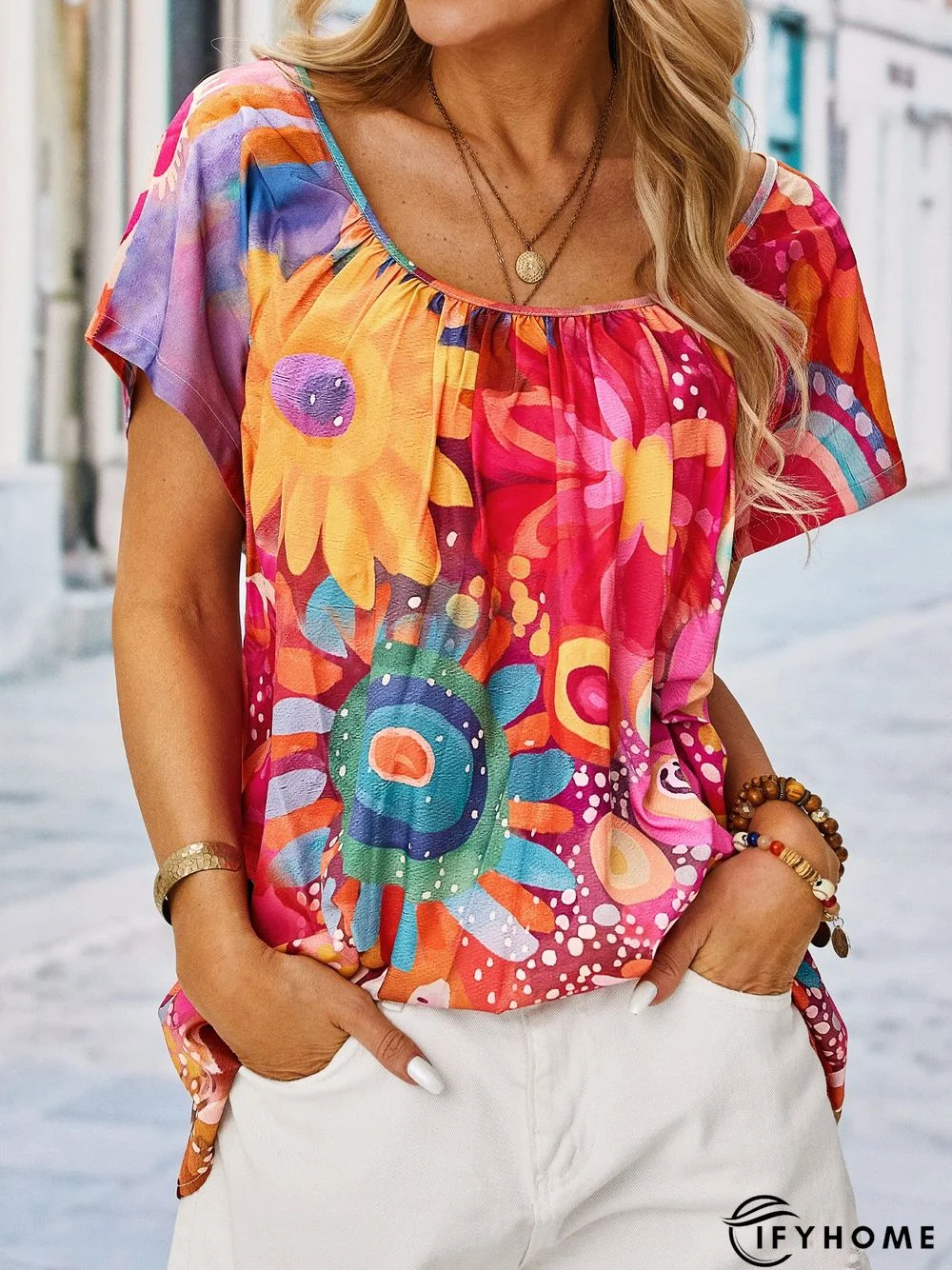 Casual Short Sleeve Floral Top | IFYHOME