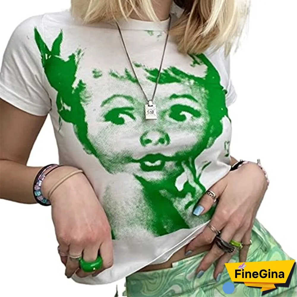 Abstract Graphic Print Tops For Women Short Sleeve Scoop Neck Crop Top 90S Y2k Shirts Aesthetic Streetwear Tank Tops