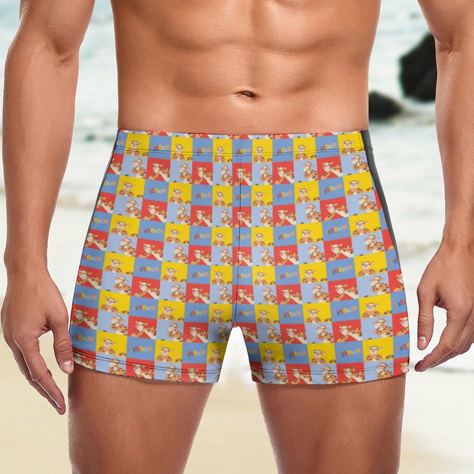 SFNEEWHO Cute Bear Character Tigger Bright Mosaic Swim Brief Square Leg ...