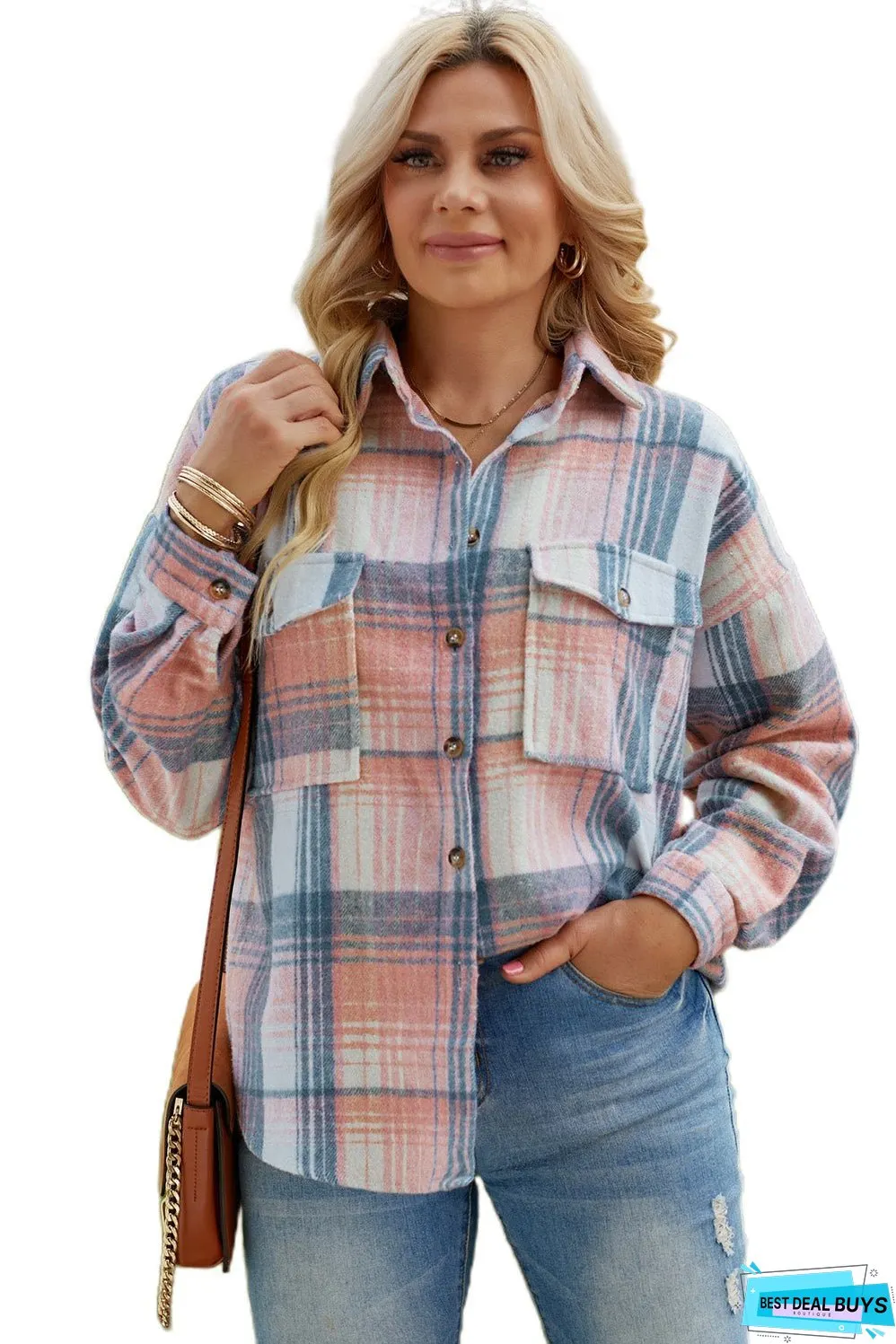 Double Take Plaid Dropped Shoulder Shacket