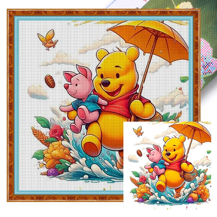 『YiShu』Pooh Bear With Umbrella - 11CT Stamped Cross Stitch(50*50cm)
