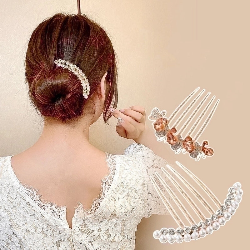 Women's Minimalist Shiny Round Butterfly Alloy Plating Inlay Rhinestones Pearl Insert Comb