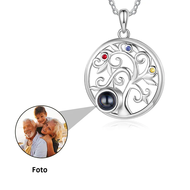 Kettenmachen Personalisiertes Foto & 3 Geburtssteine Familienbaum Projektion Halskette
