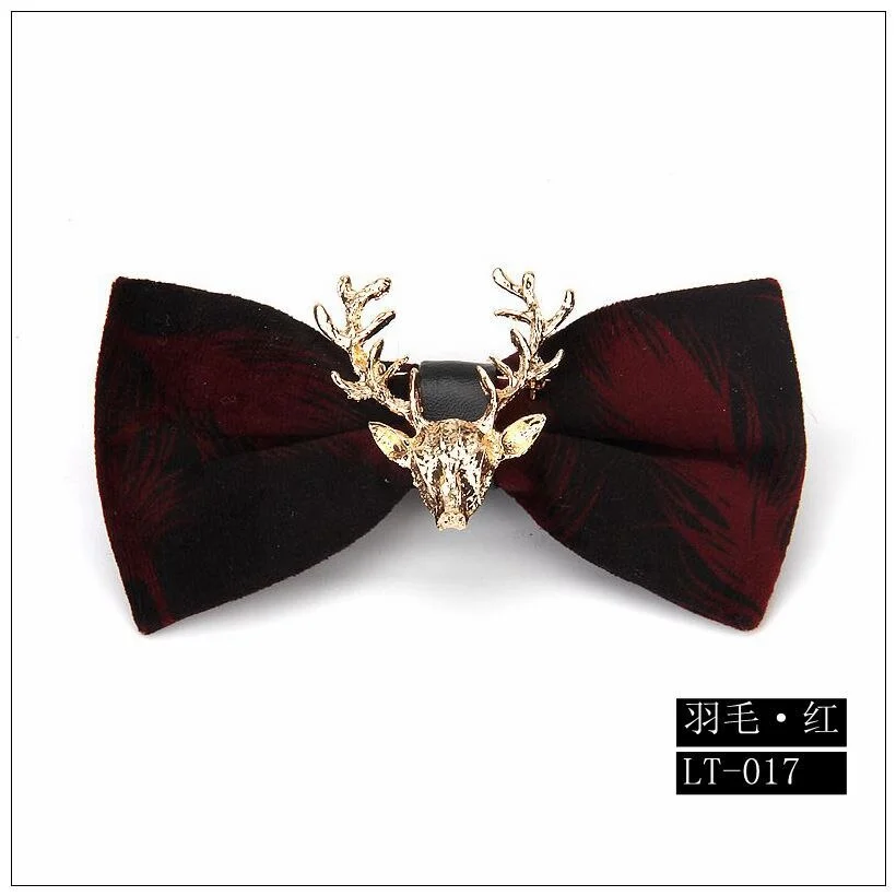 High end Fashion Men's Gold Velvet Bowtie Christmas Metal Elk Head Wedding Luxury Bow Ties Trendy Collar Jewelry Gifts for Men