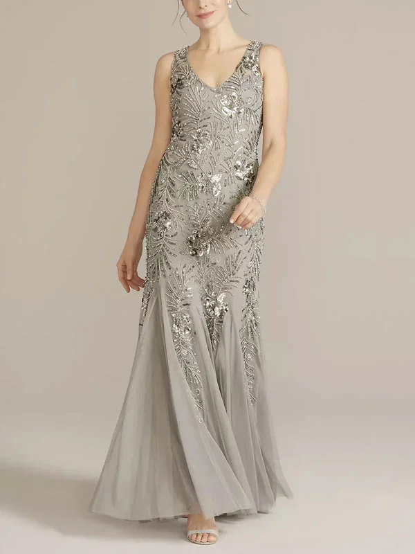 Beaded Heath Tank Gown with Godets