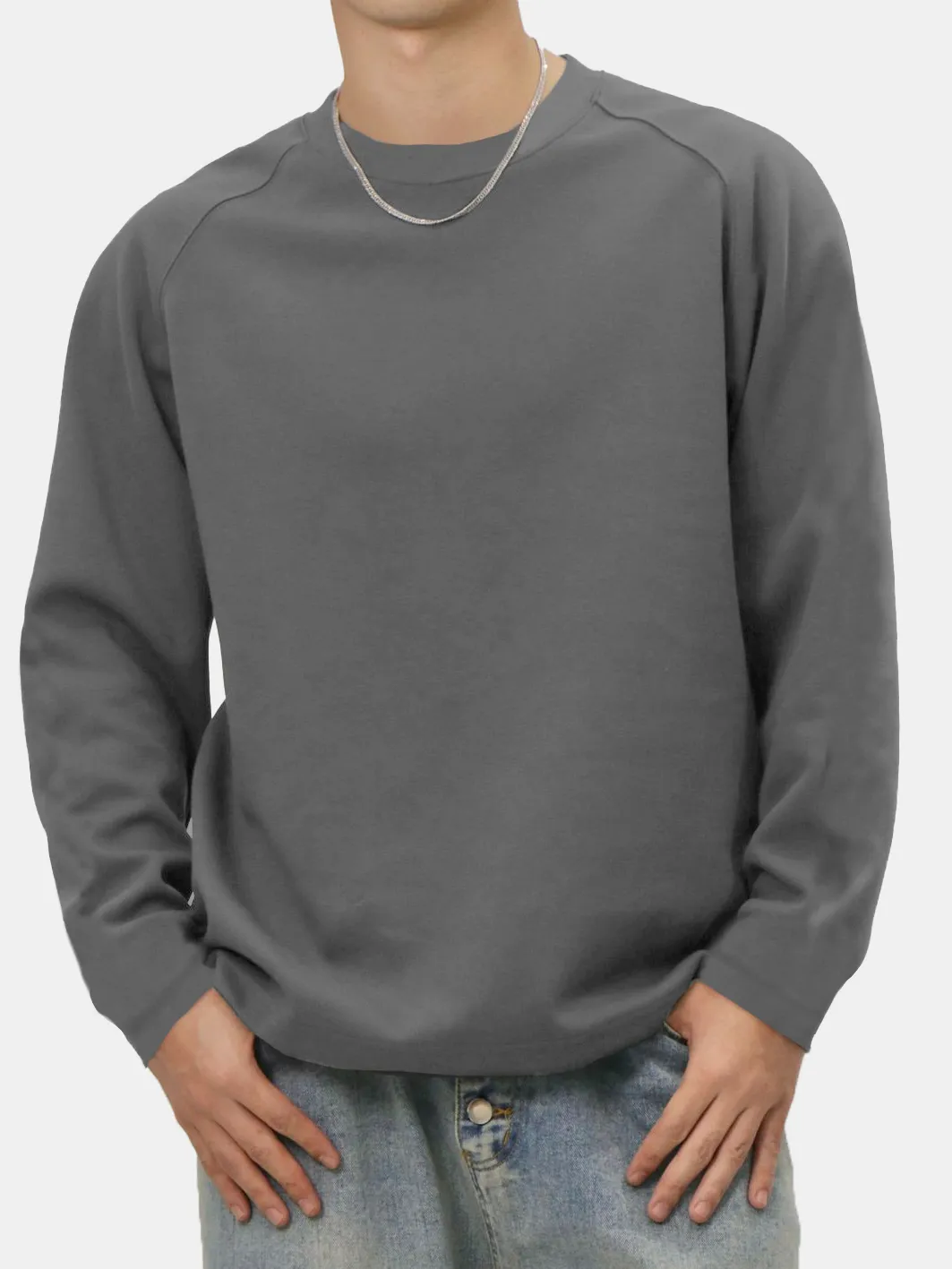 Men's Solid Color Simple Raglan Long Sleeve T-shirt PLUSCLOTHESMAN