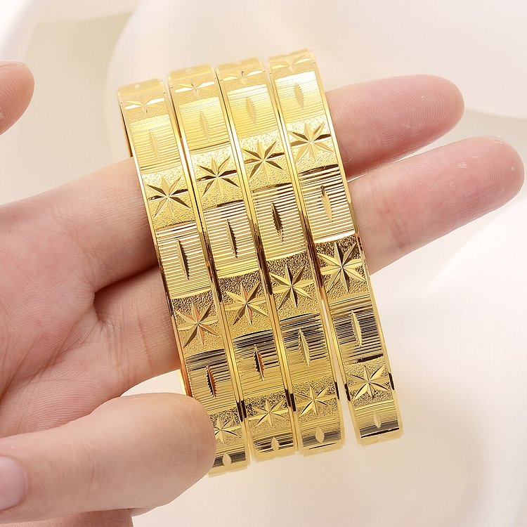 4pcs 24k 65mm Gold Bangle for Women Gold Dubai Bride Wedding Ethiopian Bracelet