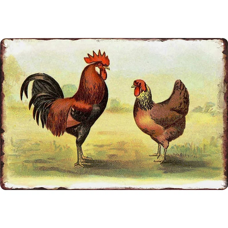 Poulet de ferme - enseignes en étain vintage / enseignes en bois - 7.9x11.8in & 11.8x15.7in