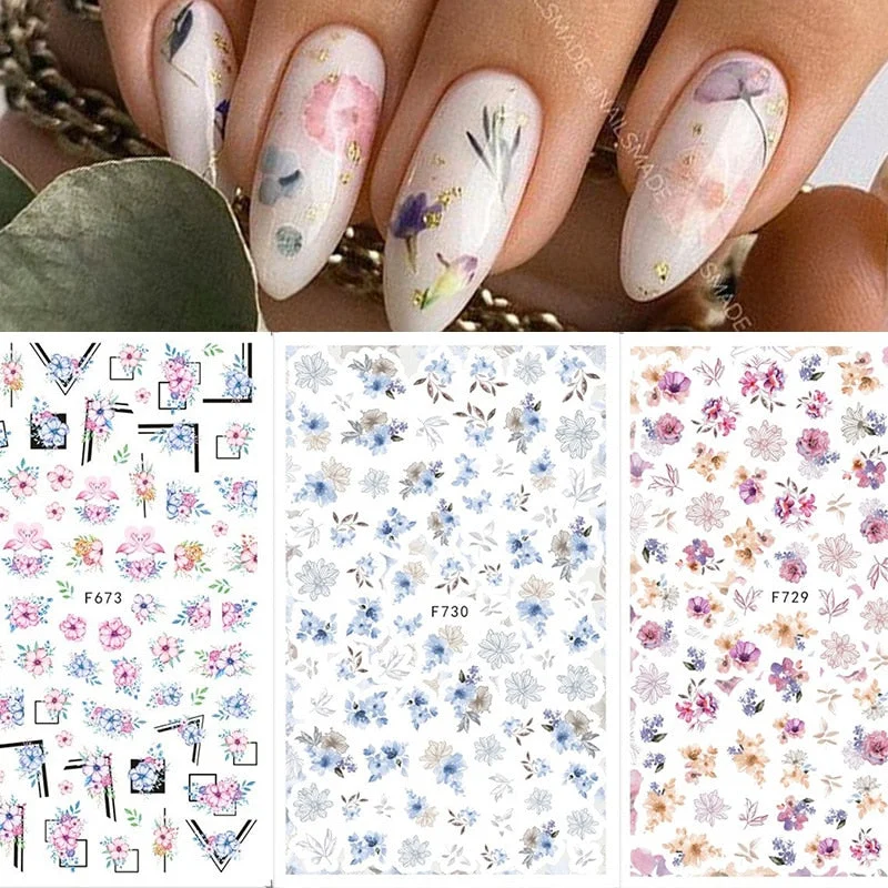 1PC 3D Nail Stickers Flowers Leaves Self-Adhesive Slider Letters Nail Art Decorations Geometry Decals Manicure Accessories-Nail Inspo