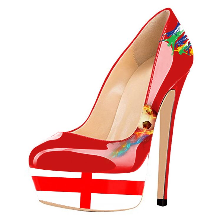 England Design Stiletto Heels Red Sexy Platform Pumps for Soccer Fans |FSJ Shoes