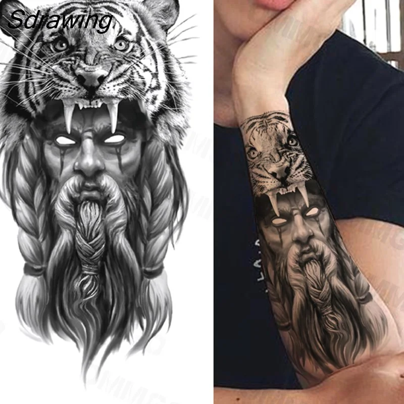 Sdrawing Rose Flower Skeleton Temporary Tattoos For Women Adult Girl Lion Tiger Crown Fake Tattoo Body Art Painting Tatoo Decal