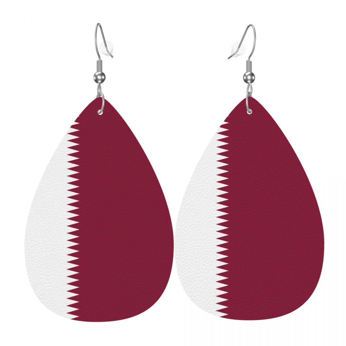 Qatar Flag Teardrop Lightweight Leather Earrings