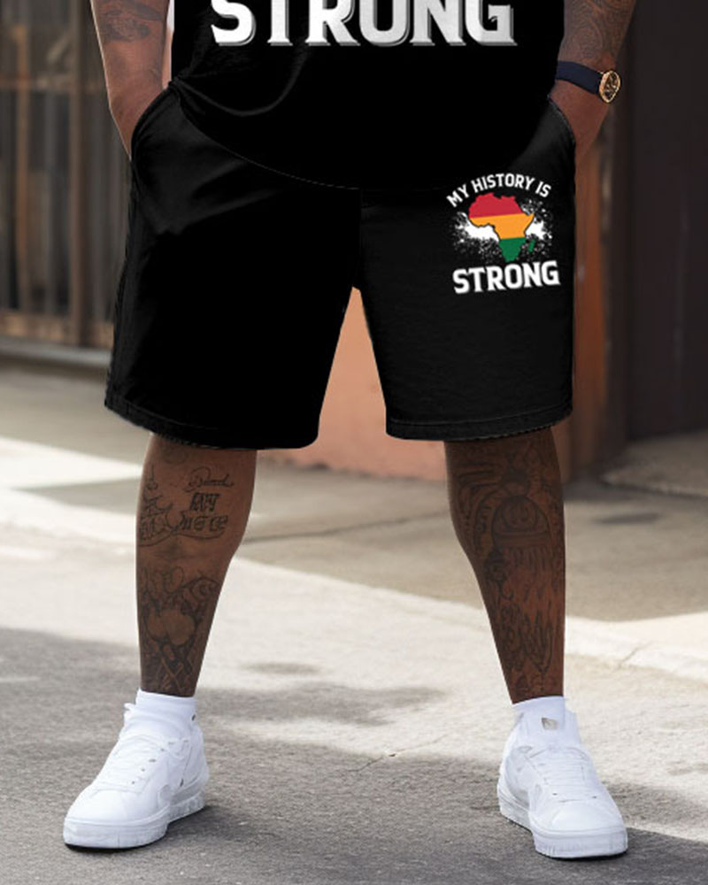 Men's Plus Size Juneteenth Black History Month Map Print T-Shirt Shorts Suit