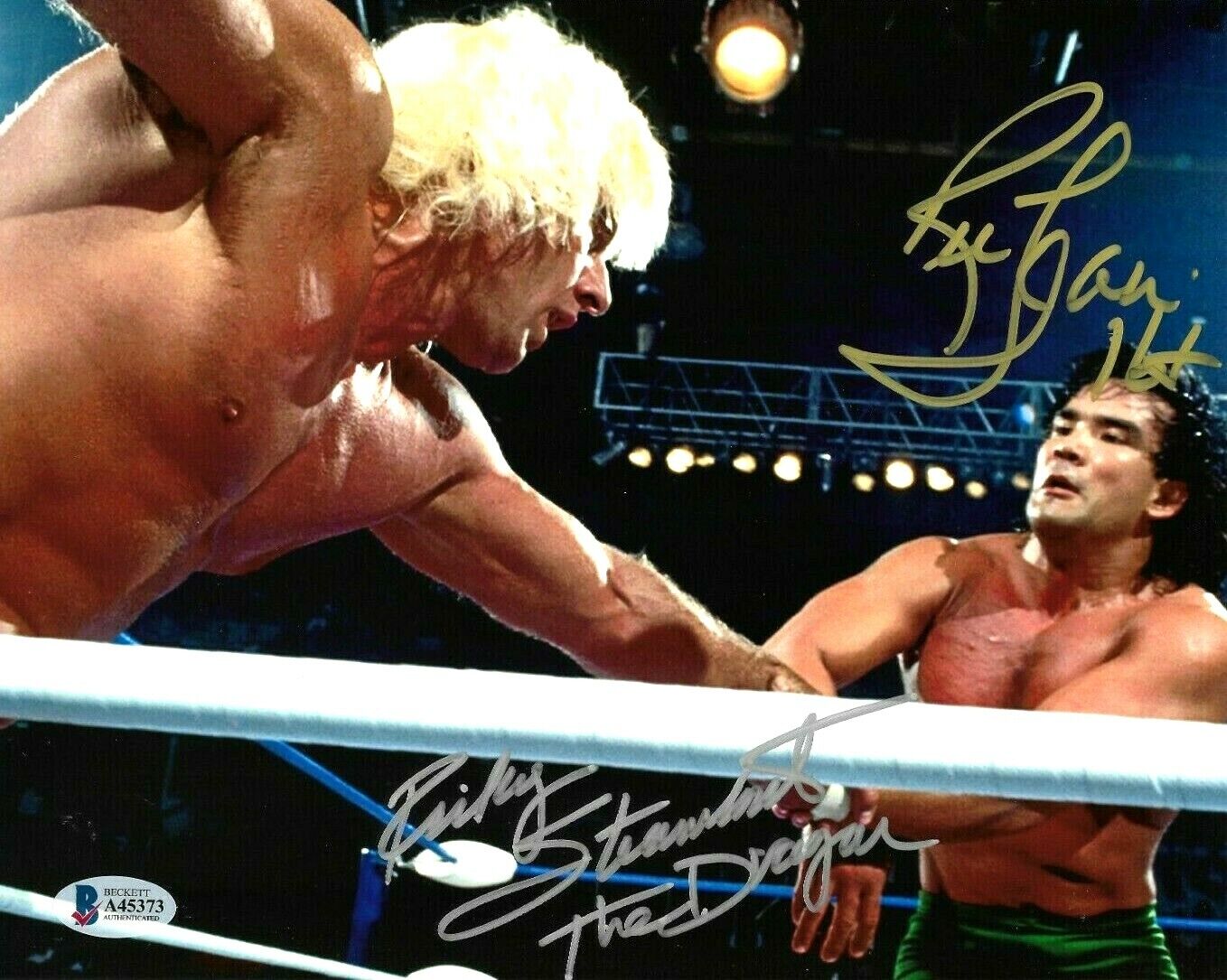 WWE RIC FLAIR AND RICKY STEAMBOAT HAND SIGNED 8X10 Photo Poster painting WITH BECKETT LOA RARE 3